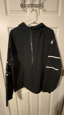 Spyder Men's Quarter-Zip Hooded Rain Jacket with Reflective Stripe Detail